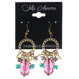 Gold-Tone & Multi Colored Metal Dangle-Earrings With Bead Accents #LQE3458