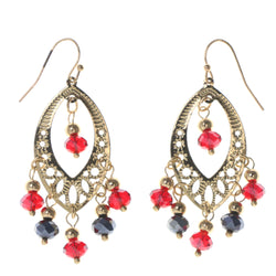 AB Finish Dangle-Earrings With Bead Accents Gold-Tone & Red Colored #LQE3459