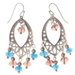 AB Finish Dangle-Earrings With Bead Accents Silver-Tone & Blue Colored #LQE3460