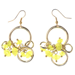 Gold-Tone & Yellow Colored Metal Dangle-Earrings With Bead Accents #LQE3461
