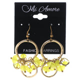 Gold-Tone & Yellow Colored Metal Dangle-Earrings With Bead Accents #LQE3461