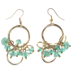 Gold-Tone & Green Colored Metal Dangle-Earrings With Bead Accents #LQE3462