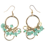 Gold-Tone & Green Colored Metal Dangle-Earrings With Bead Accents #LQE3462