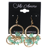 Gold-Tone & Green Colored Metal Dangle-Earrings With Bead Accents #LQE3462