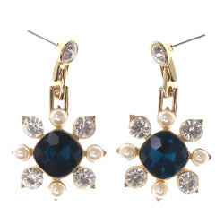 Blue & White Colored Metal Drop-Dangle-Earrings With Crystal Accents #LQE3464
