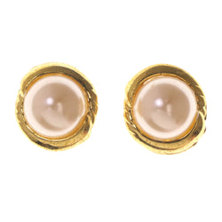 Gold-Tone & White Colored Metal Stud-Earrings With Bead Accents #LQE3471