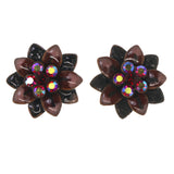 Flower AB Finish Stud-Earrings Crystal Accents Purple & Black