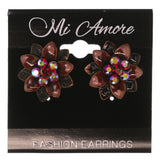 Flower AB Finish Stud-Earrings Crystal Accents Purple & Black