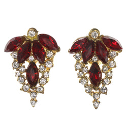 Red & Gold-Tone Colored Metal Stud-Earrings With Crystal Accents #LQE3473