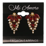 Red & Gold-Tone Colored Metal Stud-Earrings With Crystal Accents #LQE3473