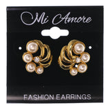 Gold-Tone & White Colored Metal Stud-Earrings With Crystal Accents #LQE3474