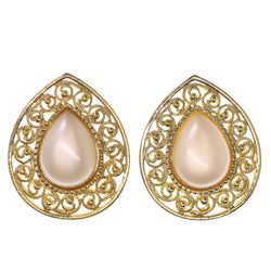 Gold-Tone & White Colored Metal Stud-Earrings With Crystal Accents #LQE3475