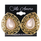 Gold-Tone & White Colored Metal Stud-Earrings With Crystal Accents #LQE3475