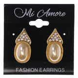 Gold-Tone & White Colored Metal Stud-Earrings With Crystal Accents #LQE3477