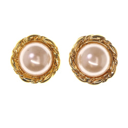 Gold-Tone & White Colored Metal Stud-Earrings With Crystal Accents #LQE3478