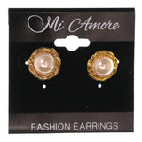 Gold-Tone & White Colored Metal Stud-Earrings With Crystal Accents #LQE3478