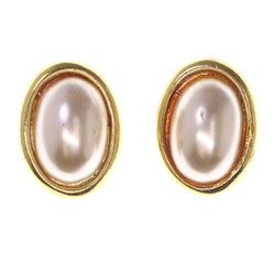 Gold-Tone & White Colored Metal Stud-Earrings With Bead Accents #LQE3479