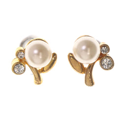 Flower Stud-Earrings With Bead Accents Gold-Tone & White Colored #LQE3480