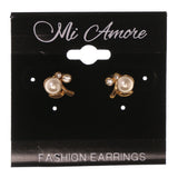 Flower Stud-Earrings With Bead Accents Gold-Tone & White Colored #LQE3480