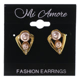 Gold-Tone & White Colored Metal Stud-Earrings With Bead Accents #LQE3481