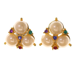 Gold-Tone & White Colored Metal Stud-Earrings With Crystal Accents #LQE3487