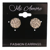 Silver-Tone & White Colored Acrylic Stud-Earrings With Crystal Accents #LQE3491