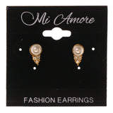 White & Gold-Tone Colored Metal Stud-Earrings With Bead Accents #LQE3494
