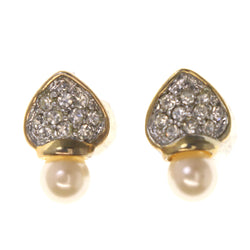 Gold-Tone & White Colored Metal Stud-Earrings With Crystal Accents #LQE3496