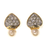 Gold-Tone & White Colored Metal Stud-Earrings With Crystal Accents #LQE3496