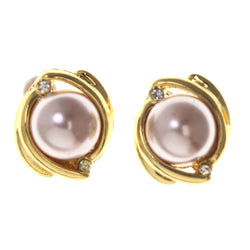 White & Gold-Tone Colored Metal Stud-Earrings With Bead Accents #LQE3497
