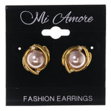 White & Gold-Tone Colored Metal Stud-Earrings With Bead Accents #LQE3497