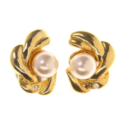 Gold-Tone & White Colored Metal Stud-Earrings With Bead Accents #LQE3500