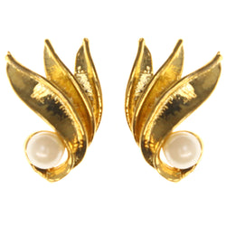 Gold-Tone & White Colored Metal Stud-Earrings #LQE3501