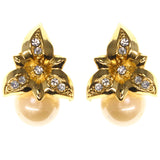 Leaf Stud-Earrings With Crystal Accents Gold-Tone & White Colored #LQE3502