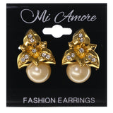 Leaf Stud-Earrings With Crystal Accents Gold-Tone & White Colored #LQE3502