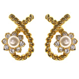 Flower Stud-Earrings With Crystal Accents Gold-Tone & White Colored #LQE3504