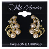 Gold-Tone & White Colored Metal Stud-Earrings With Crystal Accents #LQE3507