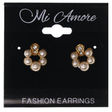 Gold-Tone & White Colored Metal Stud-Earrings With Crystal Accents #LQE3508