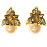 Leaf Stud-Earrings With Crystal Accents Gold-Tone & White Colored #LQE3509