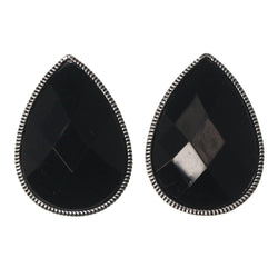 Black & Silver-Tone Colored Metal Stud-Earrings With Bead Accents #LQE3510