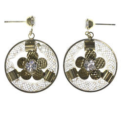 Flower Dangle-Earrings With Crystal Accents Gold-Tone & Clear Colored #LQE3514