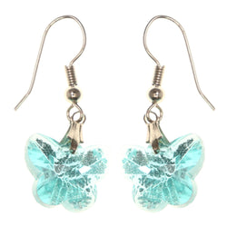 Butterfly Dangle-Earrings With Bead Accents Blue & Silver-Tone Colored #LQE3516