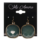 Green & Gold-Tone Colored Metal Dangle-Earrings With Bead Accents #LQE3517