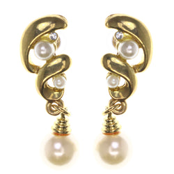 Gold-Tone & White Metal -Dangle-Earrings Crystal Accents #LQE3522