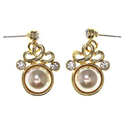 Gold-Tone & White Metal -Dangle-Earrings Crystal Accents #LQE3524