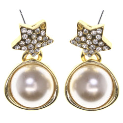 Star -Dangle-Earrings Crystal Accents Gold-Tone & White #LQE3525
