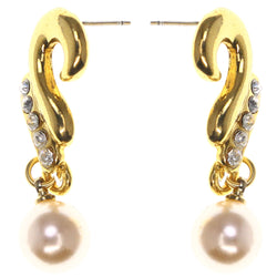 Gold-Tone & White Metal -Dangle-Earrings Crystal Accents #LQE3527