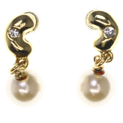 Gold-Tone & White Metal -Dangle-Earrings Crystal Accents #LQE3528