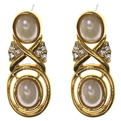Gold-Tone & White Metal -Dangle-Earrings Crystal Accents #LQE3529