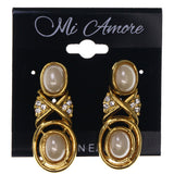 Gold-Tone & White Metal -Dangle-Earrings Crystal Accents #LQE3529